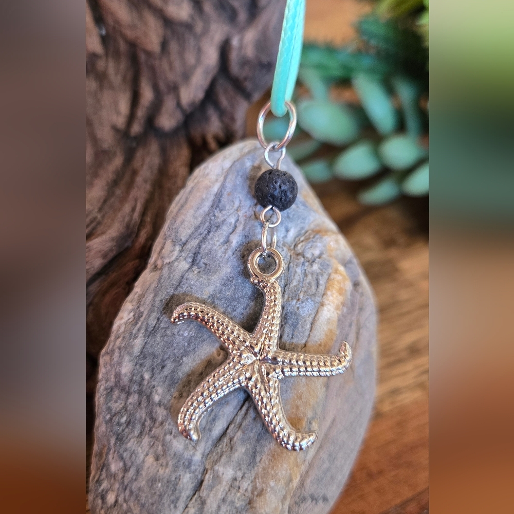 Starfish Aromatherapy Necklace Lava Bead Essential Oil Diffuser Turquoise Cord